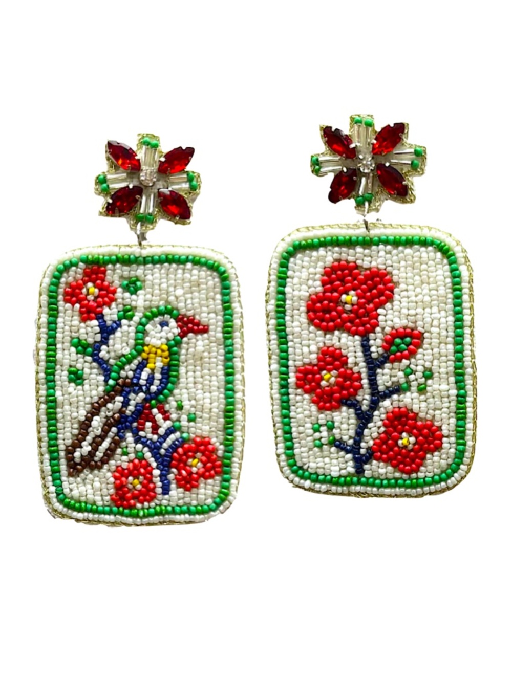Mahjong Earring, Beaded Mahjong Earring